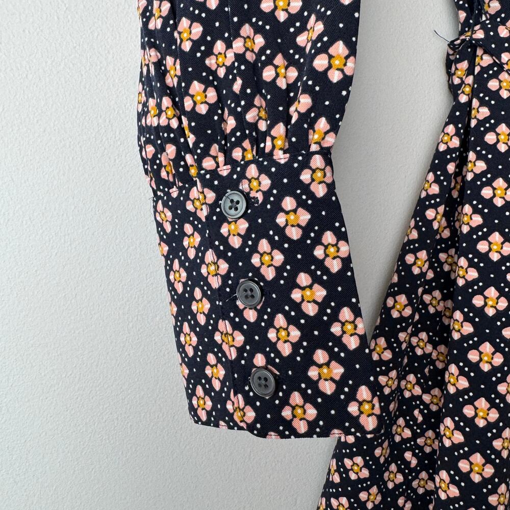 Loft Cherry Blossom Tie Waist Dress Navy and Blush Small Petite - Picture 4 of 7
